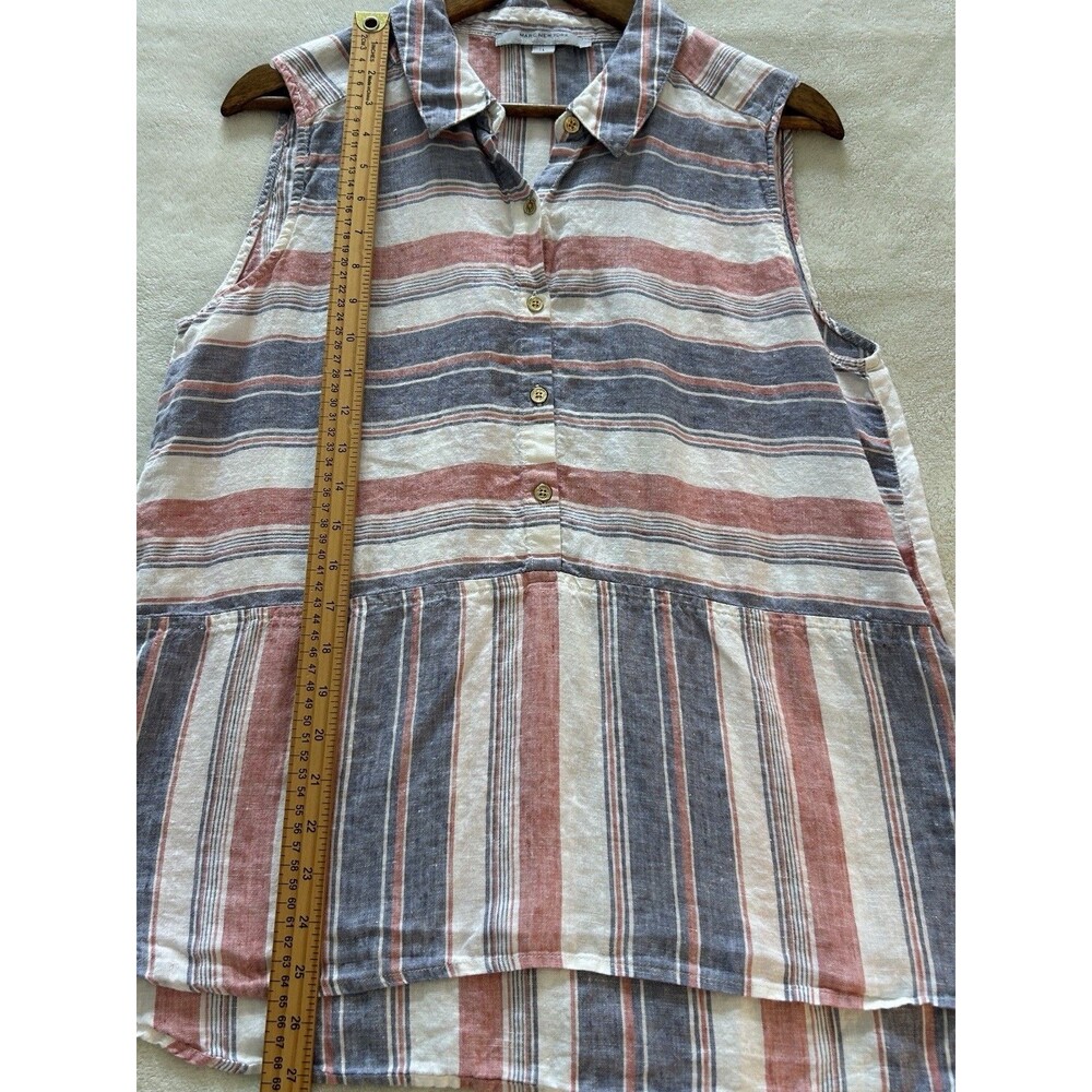 Marc New York Linen Shirt Large White Red Blue Button Front Lightweight Flowy - Picture 5 of 10